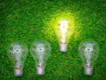Eco concept - light bulb grow in the grass
